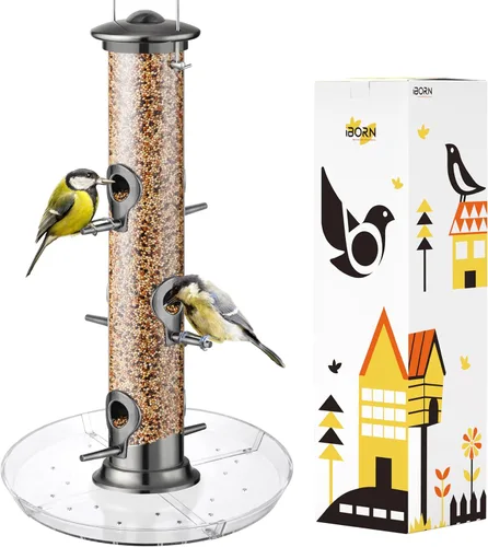 Miniatura 10 de iBorn Comedero de pájaros de metal a prueba de ardillas para pájaros para colgar en exteriores para cardenal exterior, capacidad para semillas de 3
