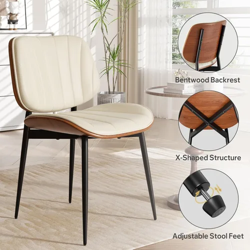 Miniatura 3 de Silla de comedor, sillas de comedor modernas de mediados de siglo, sillas de cocina tapizadas de piel sintética con respaldo de madera curvada