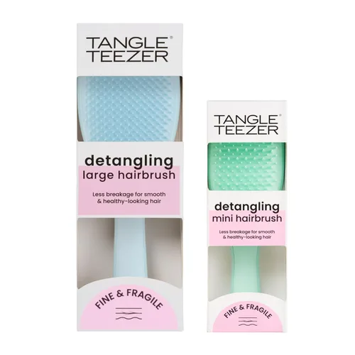 Tangle Teezer Cepillo desenredante fino y frágil, elimina nudos y reduce la rotura, grande y tamaño de viaje, azul y menta