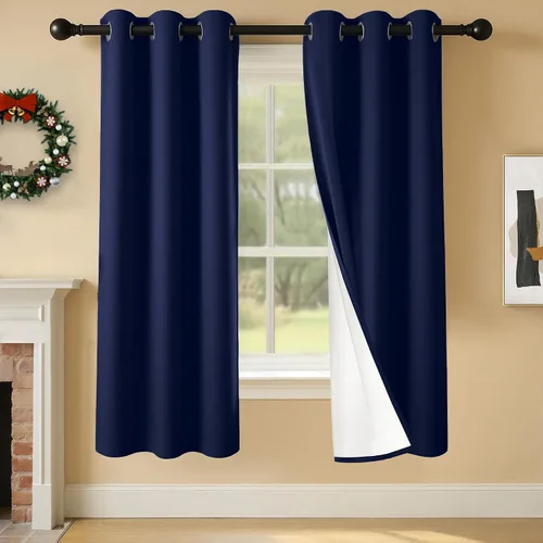 Miniatura 35 de 2 paneles de cortinas 100% opacas, cortinas ligeras con aislamiento térmico con ojales para dormitorio, sala de estar, tratamiento de ventana