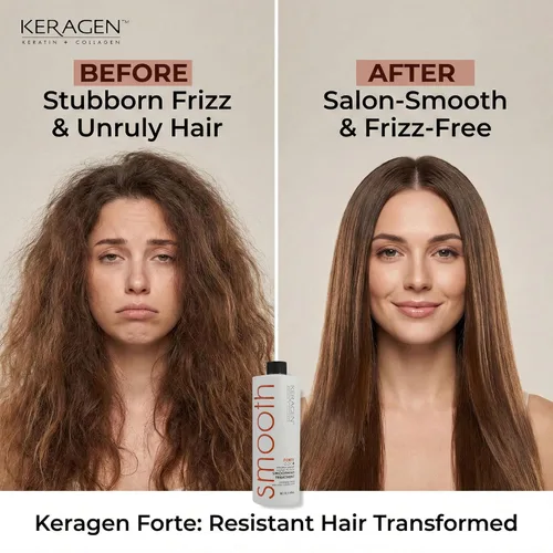 Miniatura 3 de KERAGEN - Tratamiento capilar de queratina alisadora brasileña, sistema alisador para cabello seco y dañado - Forte, sin sulfatos - Elimina rizos