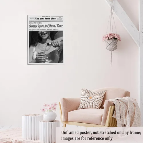 Miniatura 6 de Póster de periódico Champagne and Headlines, impresión retro para decoración de carrito de bar, dormitorio universitario feminista, arte de pared