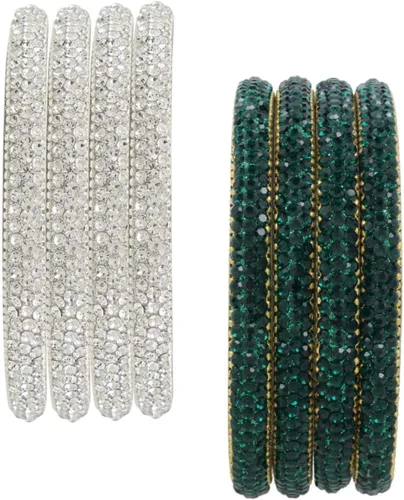 Efulgenz Rhinestone Bangle Bracelet CZ Crystal Bridal Wedding Party Bracelet Indian Bangle Set Fashion Jewelry for Women (2 Pcs)