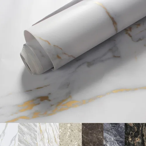 Miniatura 12 de Papel de Contacto de Mármol para Cubrir Encimeras - 12"x197" Azul Mate Despegar y Pegar Papel Tapiz - Rollo de Película de Vinilo de Granito Grueso