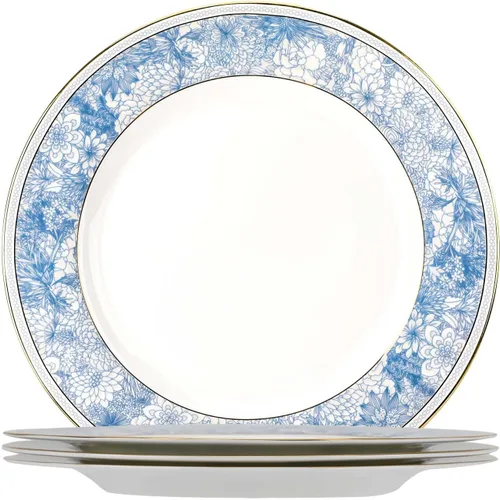Miniatura 7 de Platos llanos de porcelana fina de hueso, platos de renderizado Sradient gris ahumado de 10.5 pulgadas, juegos de vajilla chapados en oro de 24
