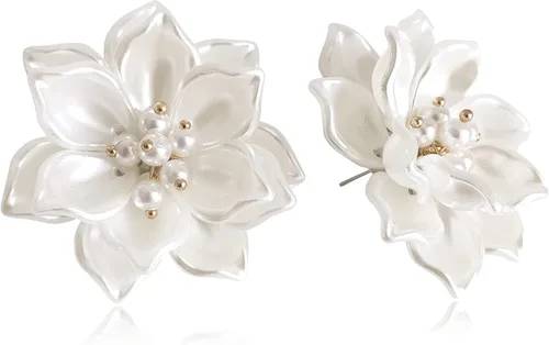 Aretes colgantes únicos hechos a mano con pétalos de flores de resina grandes bohemios con brote de estambre de cristal brillante para mujeres y mamá