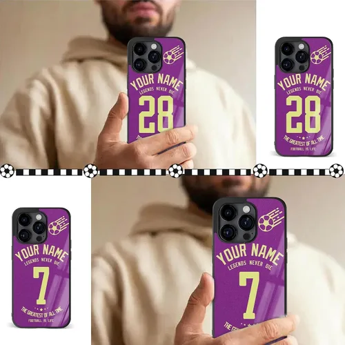 Miniatura 5 de Fundas para teléfono con nombre y números, color morado para iPhone 11 12 13 14 15 16 Pro Max Plus Mini X 7 8 SE para Samsung Galaxy S20 S21 S22 S23