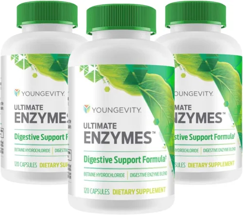 Youngevity Ultimate Enzymes - Fórmula de apoyo digestivo | Fabricado con clorhidrato de betaína | Mezcla natural de enzimas | 3 botellas