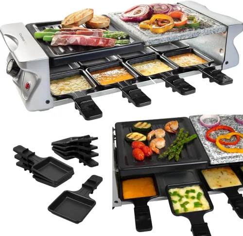 Parrilla de mesa eléctrica de raclette de queso con placa antiadherente y piedra de cocina, barbacoa coreana sin humo para interiores para 8