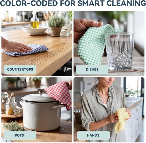Miniatura 7 de Egles Paquete de 12 paños de cocina de 12 x 12 pulgadas, 100% algodón, para lavar platos, fregar, paños de lavado, juegos de paños de cocina Mezcla