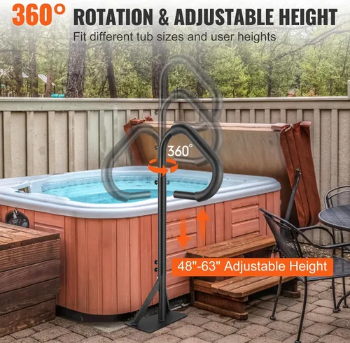 Miniatura 4 de VEVOR Pasamanos para Bañera de Hidromasaje, Pasamanos Lateral para Spa Giratorio 360° con Altura Ajustable de 48"-63", Barandilla de Aluminio