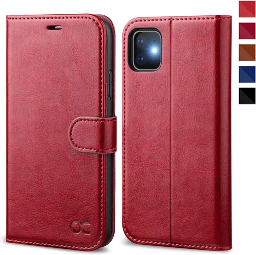 Miniatura 9 de OCASE Funda tipo cartera compatible con iPhone 11 con tarjetero y soporte para tarjetas, funda de piel sintética con función atril y cierre Negro