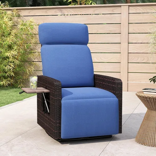 Miniatura 10 de kinbor Silla reclinable para exteriores, silla giratoria de 360° con respaldo alto para patio, con mesa auxiliar abatible, cojín extraíble y Beige-1