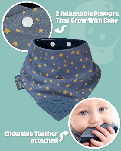 Miniatura 2 de Cheeky Chompers Neckerchew babero de dentición, babero estilo bandana 2 en 1 con mordedor de silicona de grado alimenticio Midnight