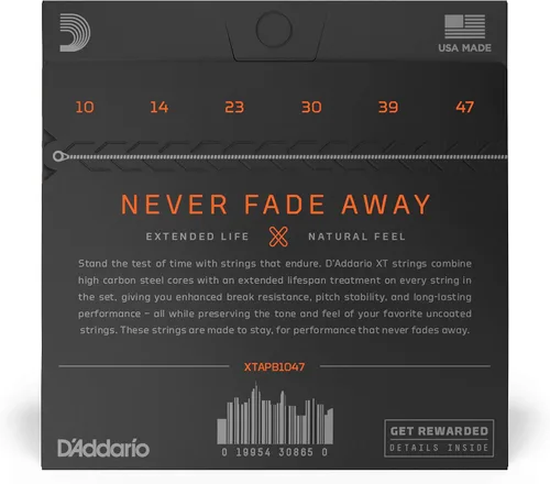 Miniatura 2 de D'Addario Cuerdas para guitarra acústica, XT con revestimiento de bronce fosforoso, XTAPB1047, calibre extra ligero 10-47, juego de 6 cuerdas