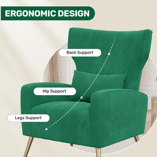 Miniatura 5 de Nalupatio Sillas de Acento Modernas para Sala de Estar Sillas Tapizadas de Tela de Terciopelo Silla de Lectura Sillón con Brazos de Mediados de Verde