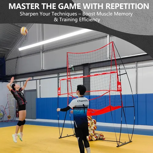 Miniatura 5 de 2-in-1 Volleyball Practice Net Station with Patented 5-Height (6'6'' to 8'), Heavy Duty Training System for Hitting Spiking Serving, Backyard Indoor