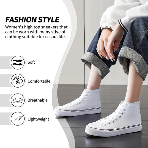 Miniatura 4 de yageyan Tenis de lona y de caña alta para mujer, con cordones, a la moda, casuales, clásicos