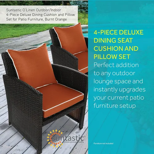 Miniatura 2 de Suntastic O'Linen - Juego de 4 cojines y almohadas de comedor de lujo para exteriores e interiores, para muebles de patio, color naranja quemado