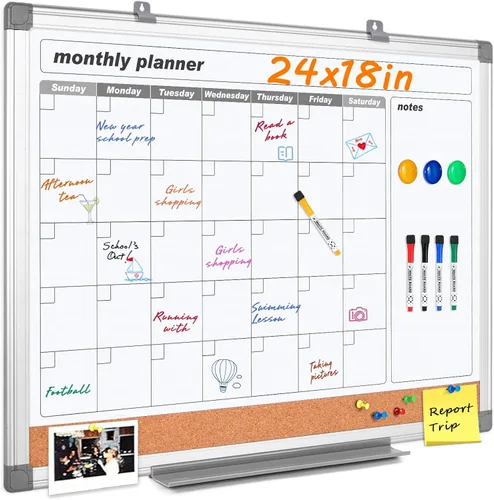 Miniatura 15 de MAKELLO Calendario magnético grande de borrado en seco, pizarra blanca trimestral, 36 x 24 pulgadas, para el hogar, dormitorio, oficina, aula, 4