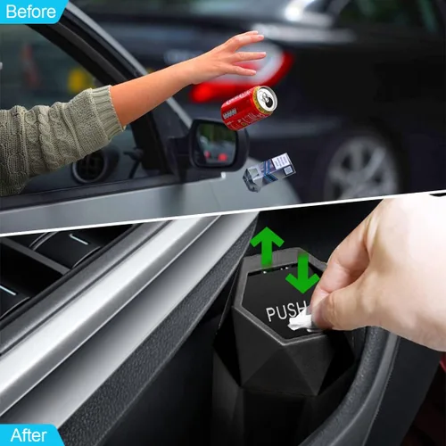 Miniatura 7 de Cubo de basura para automóvil con tapa, mini cubo de basura portátil para automóvil, pequeño diseño de diamante a prueba de fugas, contenedores