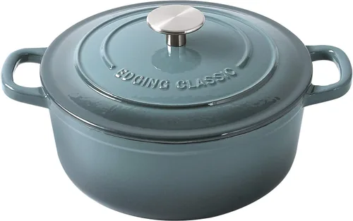 EDGING CASTING Horno holandés cubierto de hierro fundido esmaltado de 5.5 cuartos de galón con doble asa, azul pizarra