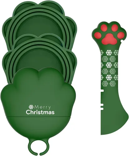Miniatura 18 de Cuchara para Latas de Comida para Mascotas y 3 Tapas para Latas Espátula Abridor con Forma de Pata Linda Cuchara para Comida Húmeda de Gato Gris