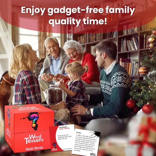 Miniatura 5 de WORD TEASERS Santa's Secrets - Juego de preguntas familiares con tarjetas de conversación de vacaciones y juego de fiesta, 150 cartas de trivia