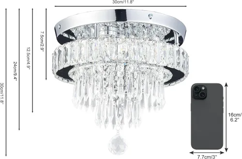 Miniatura 8 de Lámpara de Araña de Cristal Regulable de 11.8", Luz de Techo de Cristal, Lámparas de Araña Modernas de Montaje al Ras, Lámpara de Techo