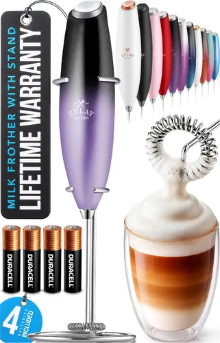 Miniatura 125 de Zulay Kitchen Espumador de leche de mano con pilas Duracell AA – Mezclador eléctrico ultrarrápido y creador de espuma, mezclador de bebidas fácil