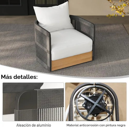 Miniatura 6 de homary Silla giratoria de ratán para patio, muebles de mimbre para exteriores con cojín grueso a prueba de lluvia y marco de aluminio para jardín