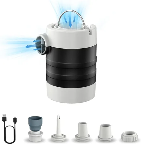 Air Pump for Inflatables, Electric Air Pump with 1400 mAh Rechargeable Battery, Tiny and Portable Air Pump with Camping Light, Quick Inflate Deflate