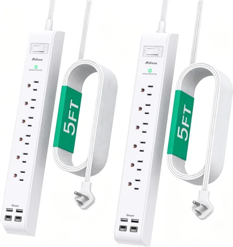 Miniatura 11 de 2 Pack Power Strip, Extension Cord 3FT, Surge Protector with 6 Outlets and 4 USB Ports (2 USB C), Flat Plug Overload Protection, Extension Cord with