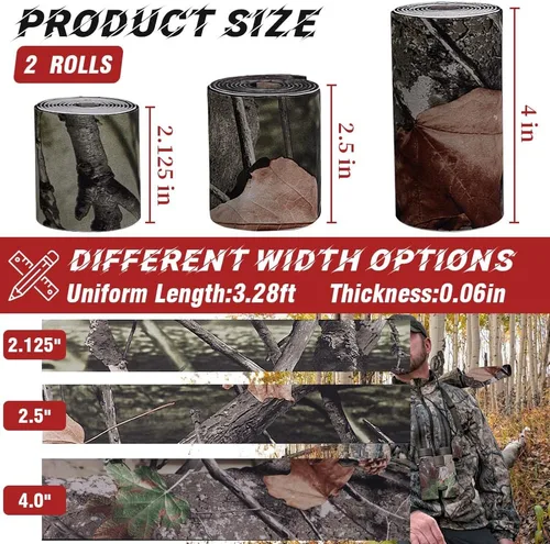Miniatura 2 de Cinta silenciadora de camuflaje, 2 rollos de cinta autoadhesiva silenciadora de tela protectora para silenciar accesorios de caza de metal