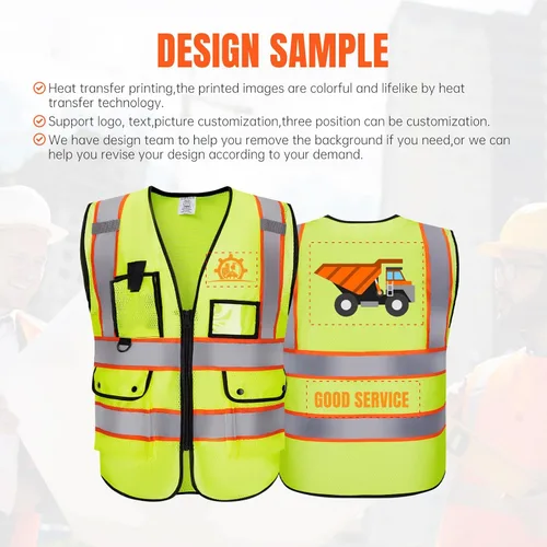 Miniatura 2 de Chaleco Reflectante Clase 2 de Seguridad ANSI con Bolsillos y Cremallera de Alta Visibilidad Uniforme de Construcción K-amarillo-1pack-personalizado