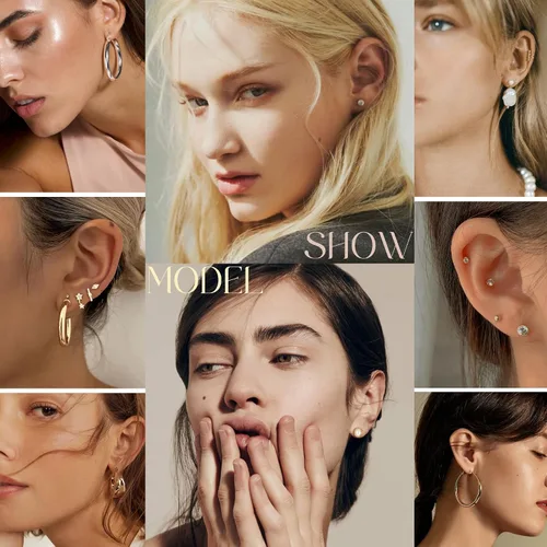 Miniatura 2 de Juego de 84 pares de aretes de oro para mujer, paquete múltiple, aretes de mariposa de circonita cúbica de perlas de moda, aretes hipoalergénicos