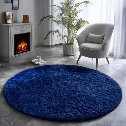 Miniatura 3 de PAGISOFE Alfombra Redonda Azul Marino Suave de 4 Pies, Alfombras Circulares para Dormitorio de Niños, Alfombras Peludas Esponjosas, Alfombra