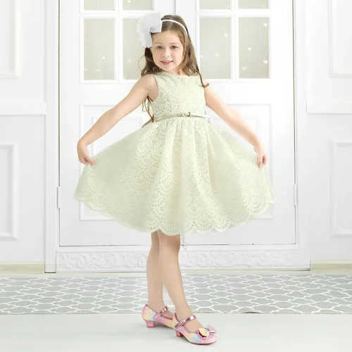 Miniatura 11 de PANDANINJIA Vestido de jada para niñas y niños pequeños, zapatos de princesa Mary Jane con tacones con lazo para fiesta, boda, boda