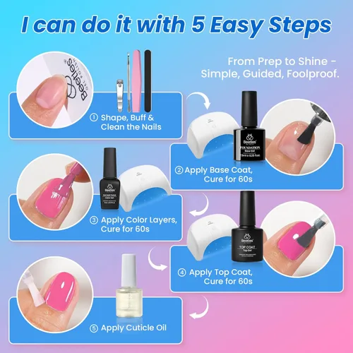 Miniatura 9 de Beetles Deal Box - Kit de esmalte de uñas de gel con luz UV – 32 colores esenciales de estudio, 68 piezas de esmalte de uñas con capa base libre