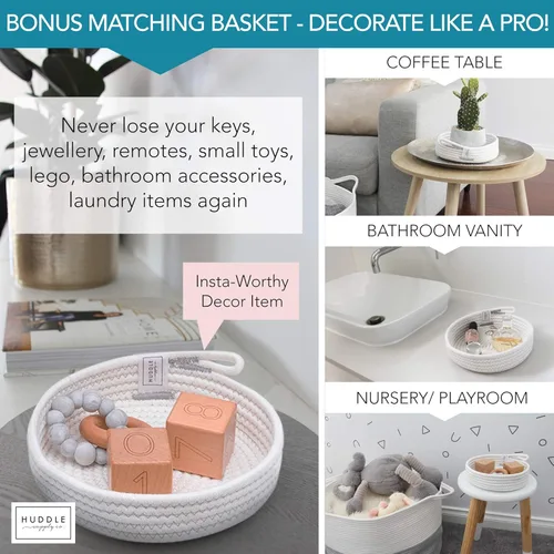 Miniatura 4 de Cesta grande lavable XXXL para manta de 85 litros, 2 unidades, hechas a mano, canastas tejidas decorativas para almacenamiento, suave y duradera