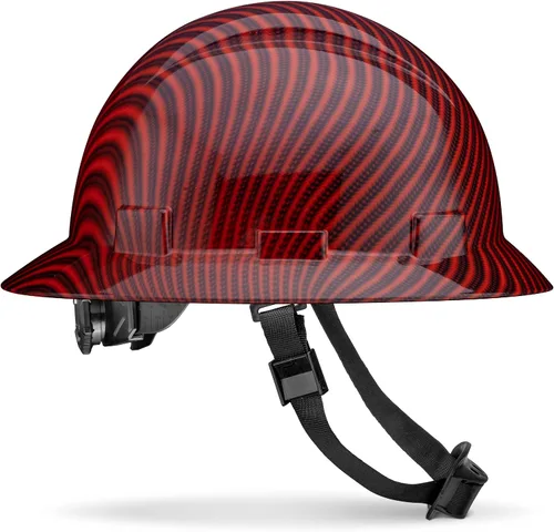 Miniatura 13 de Casco duro de construcción OSHA con diseño de fibra de carbono de ala completa, sin ventilación, acabado brillante, con suspensión de 6 puntos por