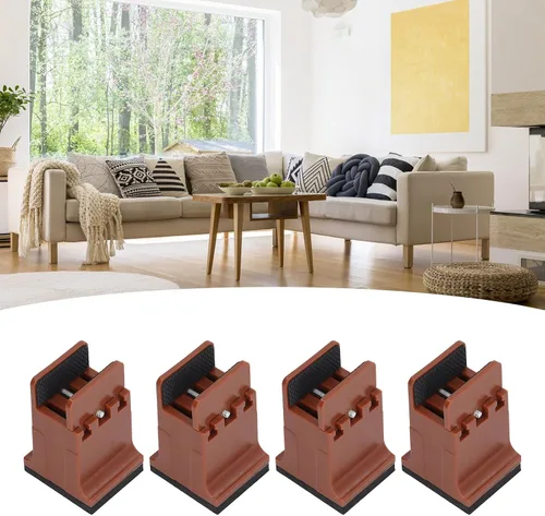 Miniatura 7 de HURRISE 4 elevadores de cama, elevador de goma para muebles, bloques de cama elevados, elevadores de sofá, mesa de escritorio, almohadillas de Marrón
