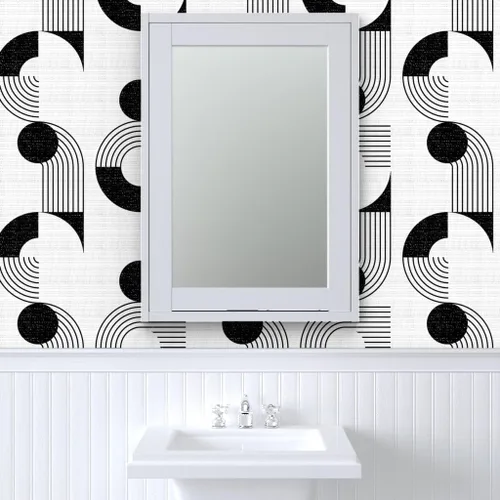 Miniatura 9 de Spoonflower Muestras de papel tapiz para despegar y pegar, cuenco de fideos Bauhaus, escala media, círculos blancos y negros, diseño geométrico