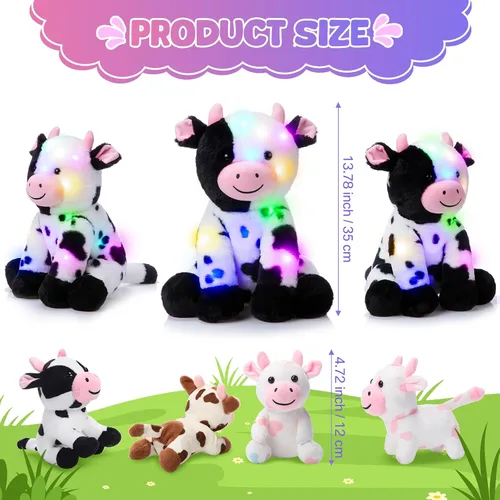 Miniatura 2 de Sumind 5 piezas de conjunto de animales de peluche de vaca de 13.78 pulgadas, mami vaca de peluche con 4 lindos becerros en su barriga, grandes
