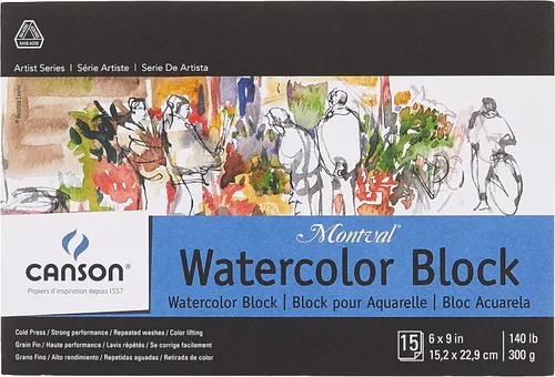 Canson Artist Series - Papel de acuarela Montval, bloque plegable, 6 x 9 pulgadas, 15 hojas (140 libras/10.58 oz), papel de artista para adultos y