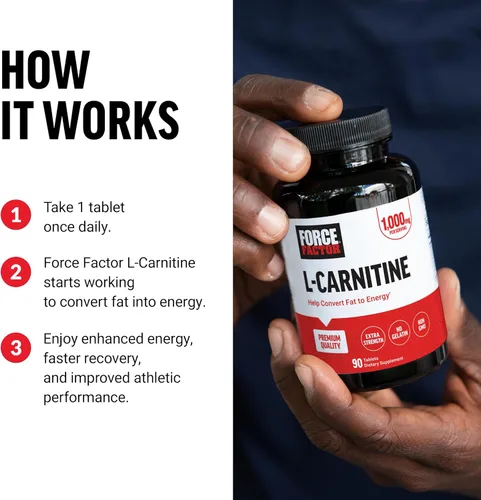 Miniatura 4 de Force Factor Suplemento de L-carnitina, L Carnitina Tartrato de 1000 mg cápsulas para convertir la grasa en energía, apoyar la recuperación muscular