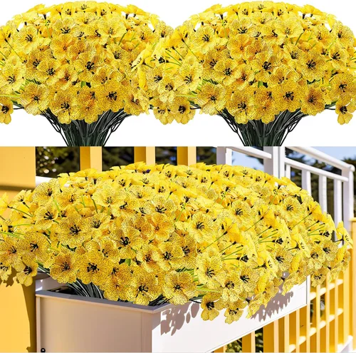 Miniatura 9 de Kinisty 20 paquetes de flores artificiales para exteriores, resistentes a los rayos UV, con flores de seda sintética rosadas y plantas de plástico