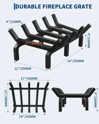 Miniatura 2 de GarveeTech Rejilla para chimenea de 17 pulgadas, rejilla de troncos de acero sólido de 3/4 pulgadas con 6 patas de soporte, 5 barras