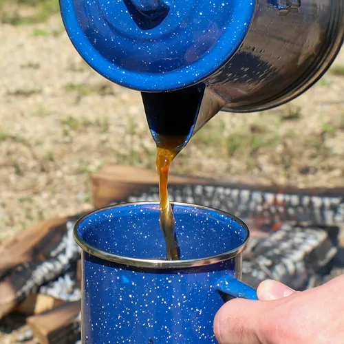Miniatura 5 de Grip Percoladora de café (azul) - Acero esmaltado duradero - Prepara café sobre el fuego - Camping, senderismo, mochilero, pesca, caza - (8 tazas)