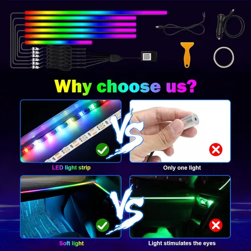 Miniatura 2 de Dreamcolor - Tira de luces LED 6 en 1 para automóvil con control de aplicación y 213 modos de color, kits de iluminación ambiental de neón